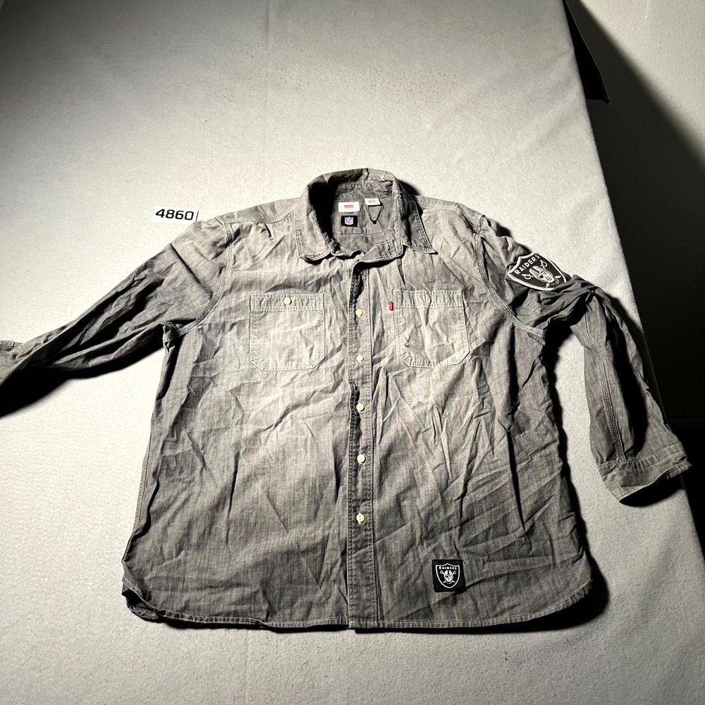 Las Vegas Raiders Shirt Mens 2XL Gray Levi's Football NFL Collared Button Down